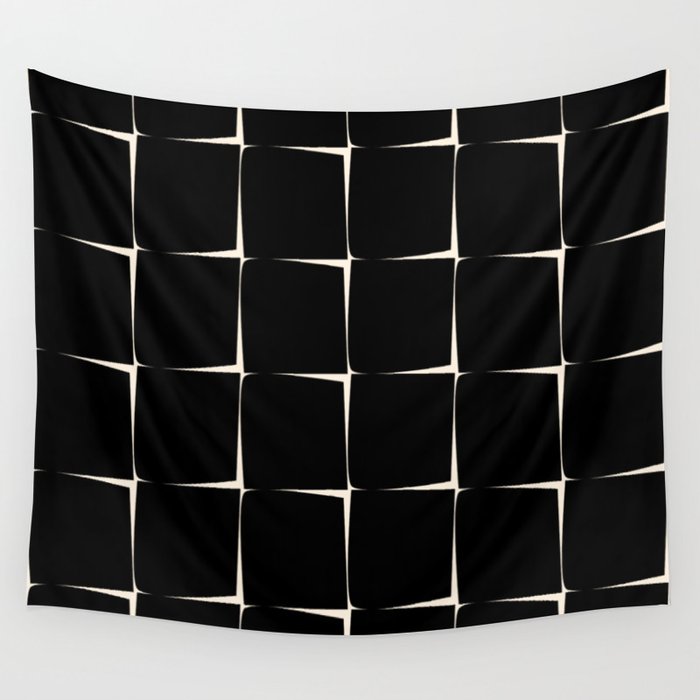 Midcentury Flux Minimalist Pattern in Black and Almond Cream Wall Tapestry Gallery Image 4