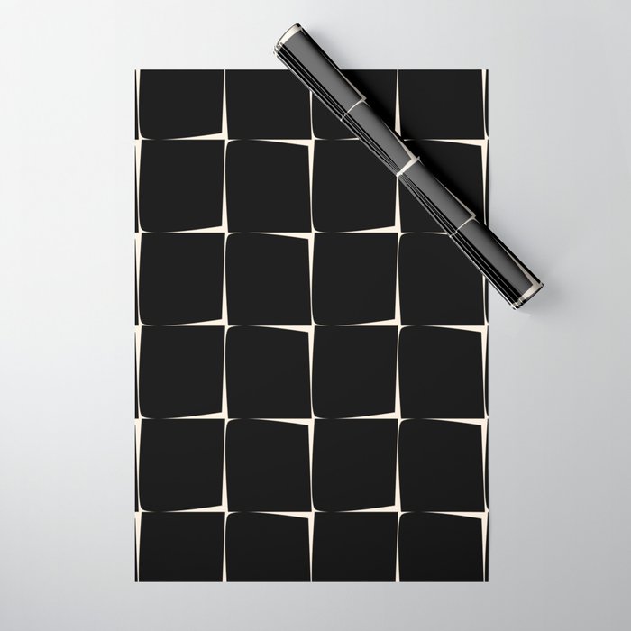 Midcentury Flux Minimalist Pattern in Black and Almond Cream Wrapping Paper Gallery Image 1
