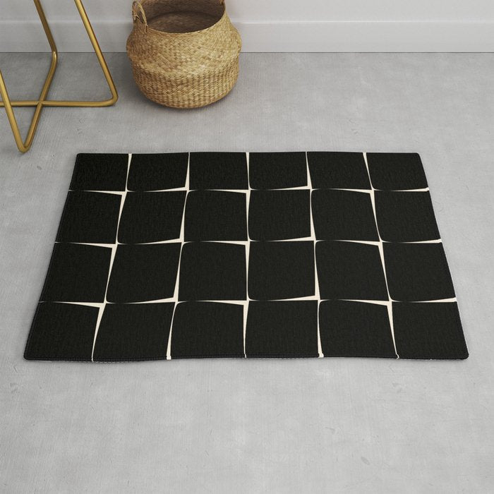 Midcentury Flux Minimalist Pattern in Black and Almond Cream Rug Gallery Image 1