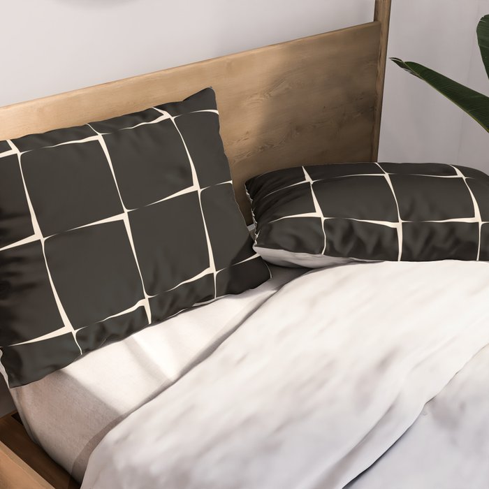 Midcentury Flux Minimalist Pattern in Black and Almond Cream Pillow Sham Gallery Image 2