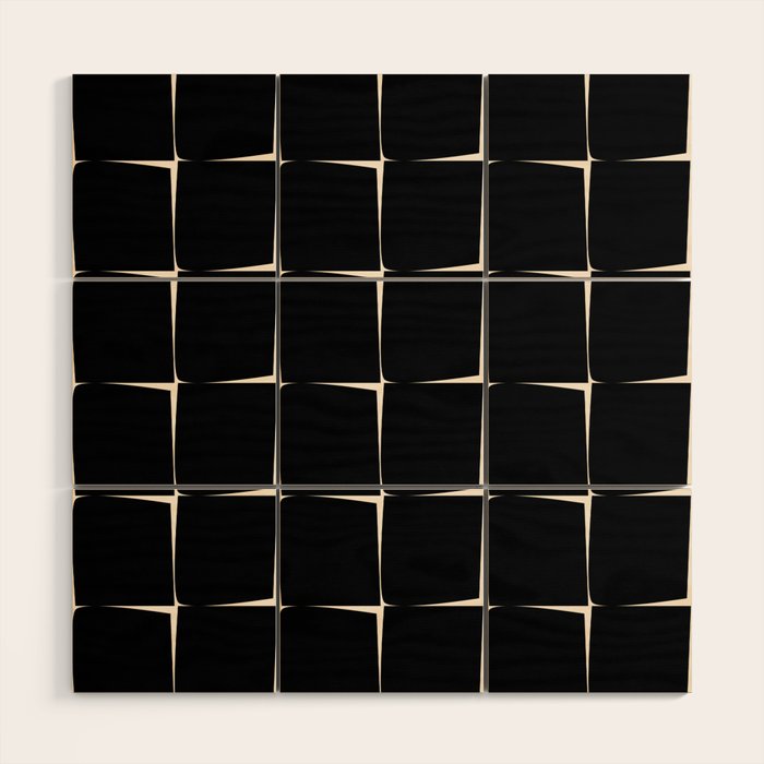 Midcentury Flux Minimalist Pattern in Black and Almond Cream Wood Wall Art Gallery Image 1