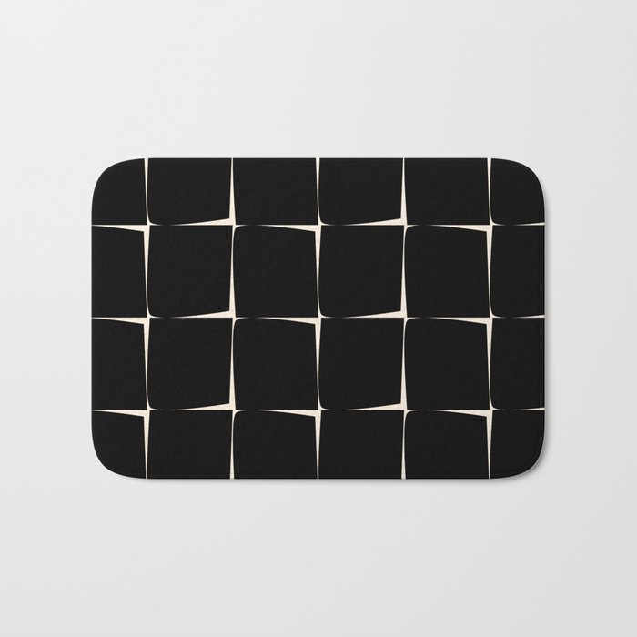 Midcentury Flux Minimalist Pattern in Black and Almond Cream Bath Mat Gallery Image 1
