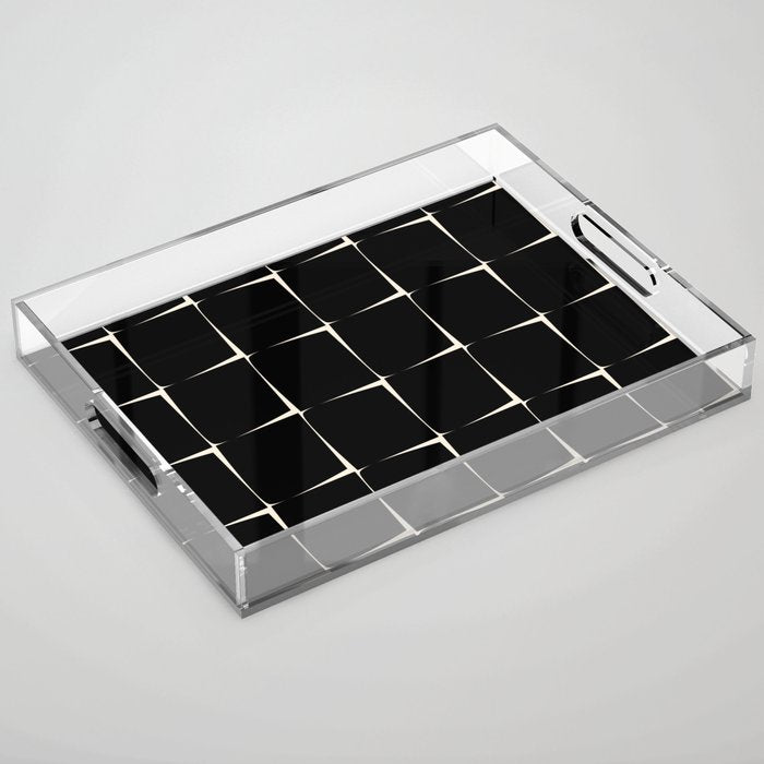 Midcentury Flux Minimalist Pattern in Black and Almond Cream Acrylic Tray Gallery Image 1