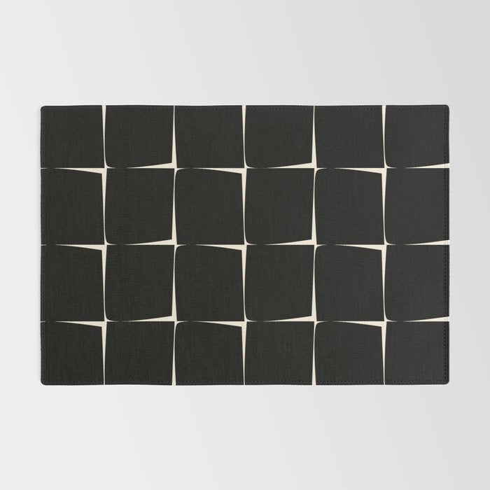 Midcentury Flux Minimalist Pattern in Black and Almond Cream Rug Gallery Image 2