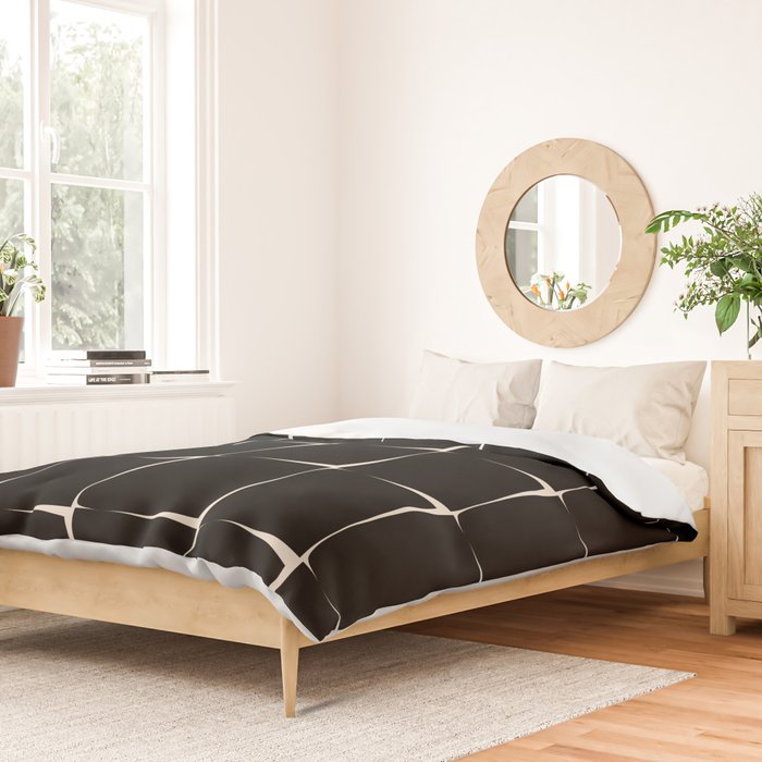 Midcentury Flux Minimalist Pattern in Black and Almond Cream Duvet Cover Gallery Image 2