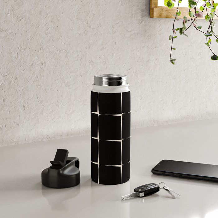 Midcentury Flux Minimalist Pattern in Black and Almond Cream Water Bottle Gallery Image 4