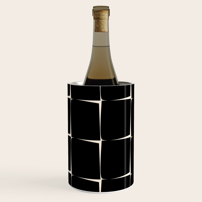 Midcentury Flux Minimalist Pattern in Black and Almond Cream Wine Chiller Gallery Image 1