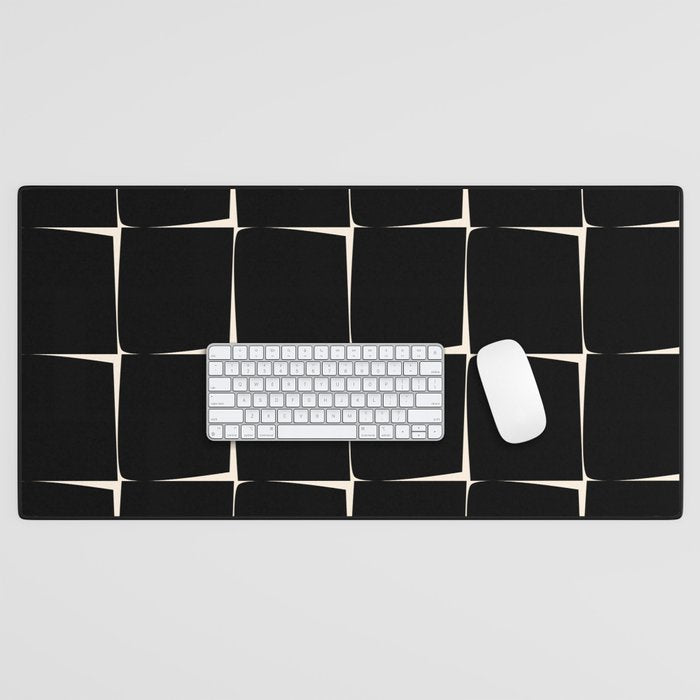Midcentury Flux Minimalist Pattern in Black and Almond Cream Desk Mat Gallery Image 1