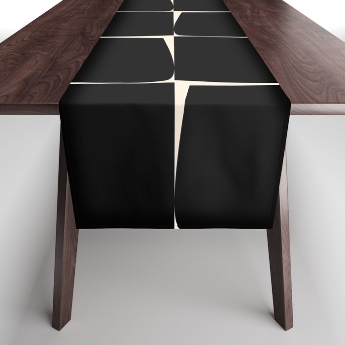 Midcentury Flux Minimalist Pattern in Black and Almond Cream Table Runner Gallery Image 1