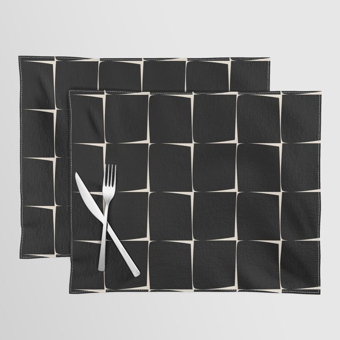 Midcentury Flux Minimalist Pattern in Black and Almond Cream Placemat Gallery Image 1