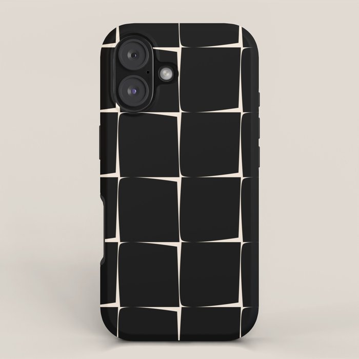 Midcentury Flux Minimalist Pattern in Black and Almond Cream iPhone Case Gallery Image 1