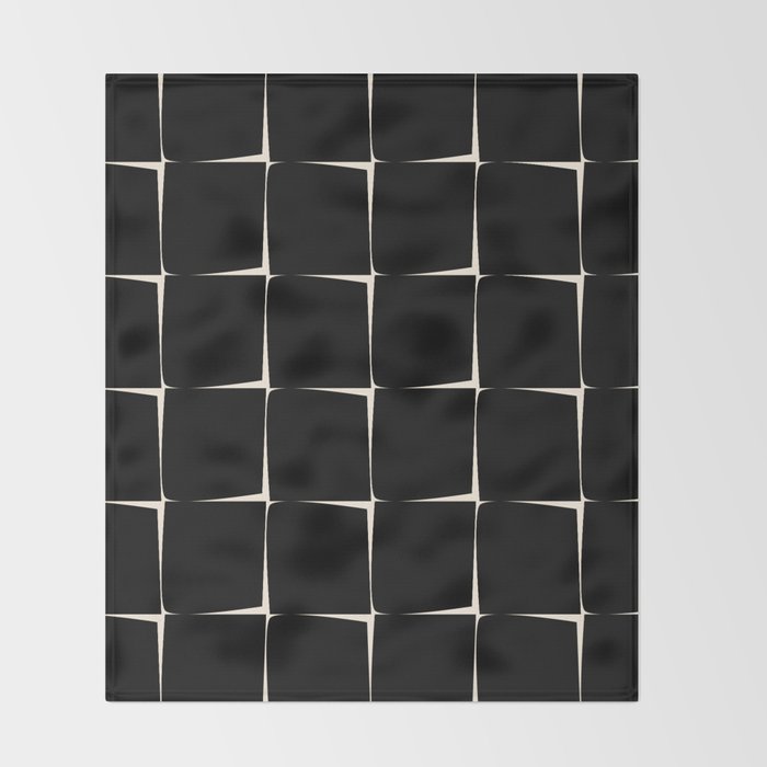 Midcentury Flux Minimalist Pattern in Black and Almond Cream Throw Blanket Gallery Image 2