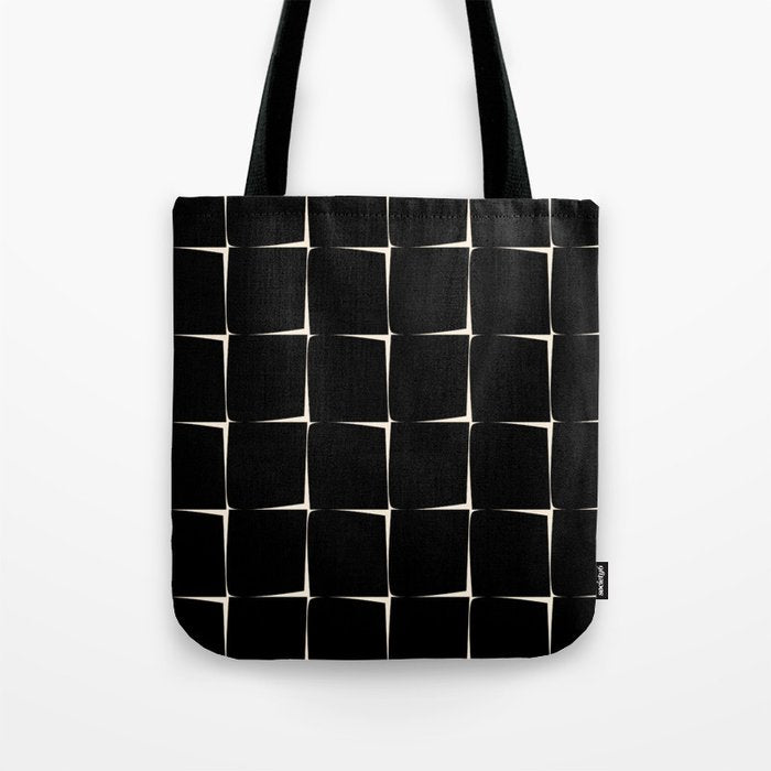 Midcentury Flux Minimalist Pattern in Black and Almond Cream Tote Bag Gallery Image 1