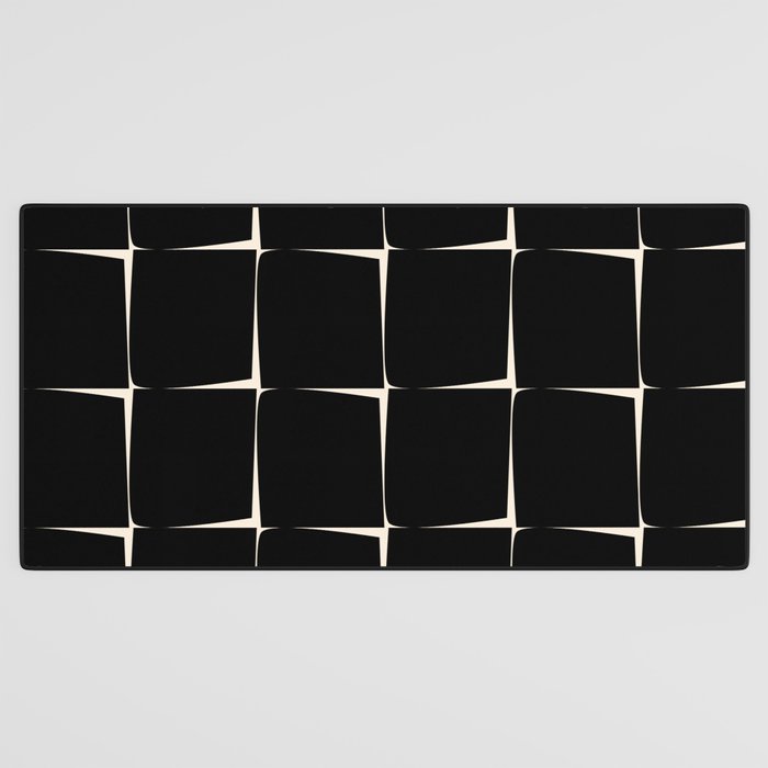 Midcentury Flux Minimalist Pattern in Black and Almond Cream Desk Mat Gallery Image 3