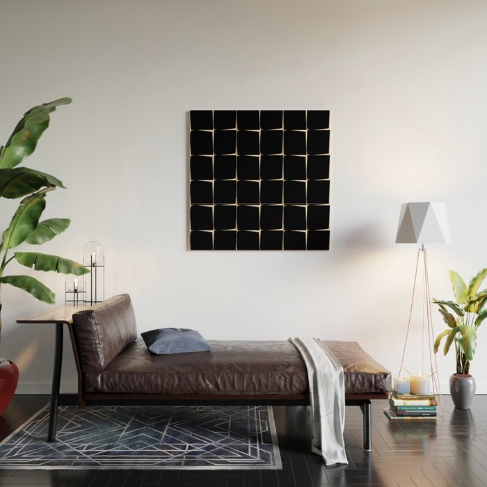 Midcentury Flux Minimalist Pattern in Black and Almond Cream Wood Wall Art Gallery Image 2