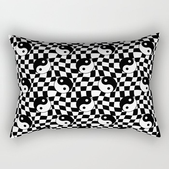 Black and white yin yang checkered pattern Rectangular Pillow Gallery Image 2