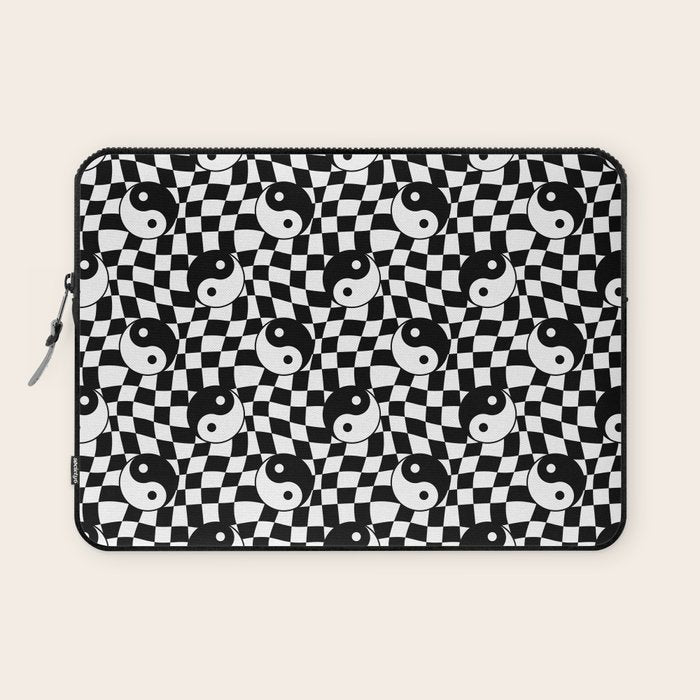 Black and white yin yang checkered pattern Laptop Sleeve Gallery Image 1