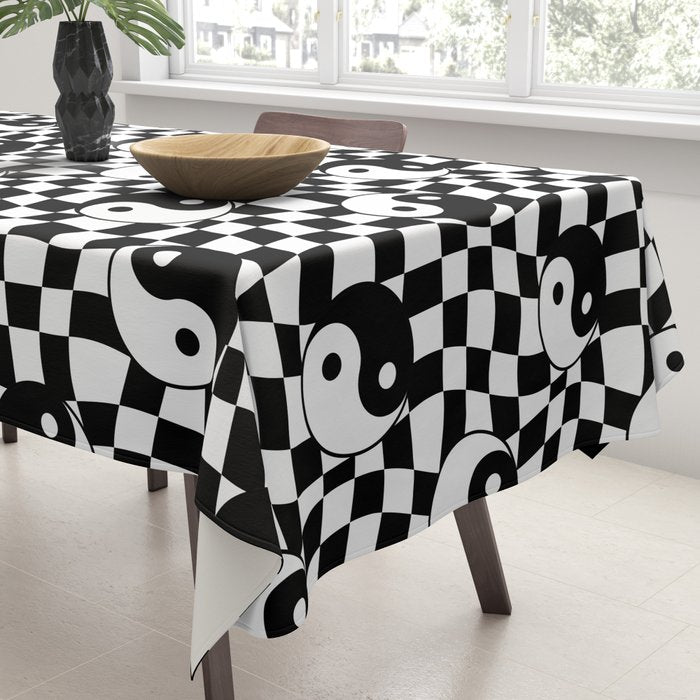 Black and white yin yang checkered pattern Tablecloth Gallery Image 3