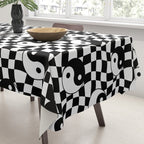 Black and white yin yang checkered pattern Tablecloth Gallery Image 3