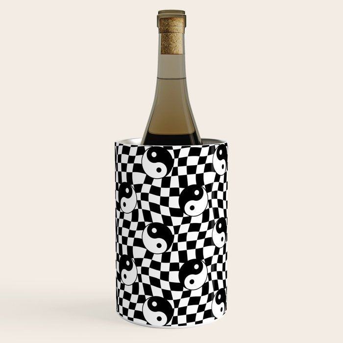 Black and white yin yang checkered pattern Wine Chiller Gallery Image 2