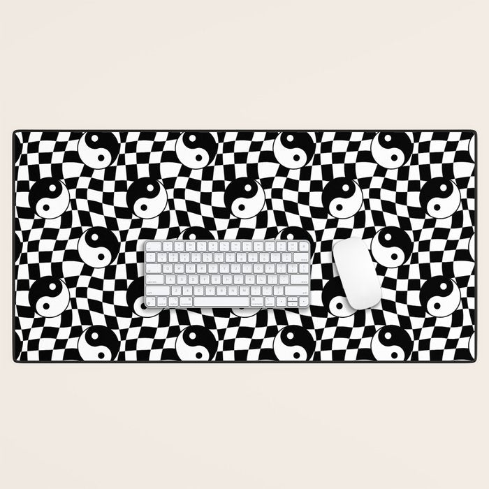 Black and white yin yang checkered pattern Desk Mat Gallery Image 1