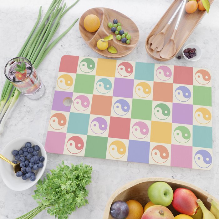 Colorful Yin Yang Checkered Pattern Cutting Board Gallery Image 2