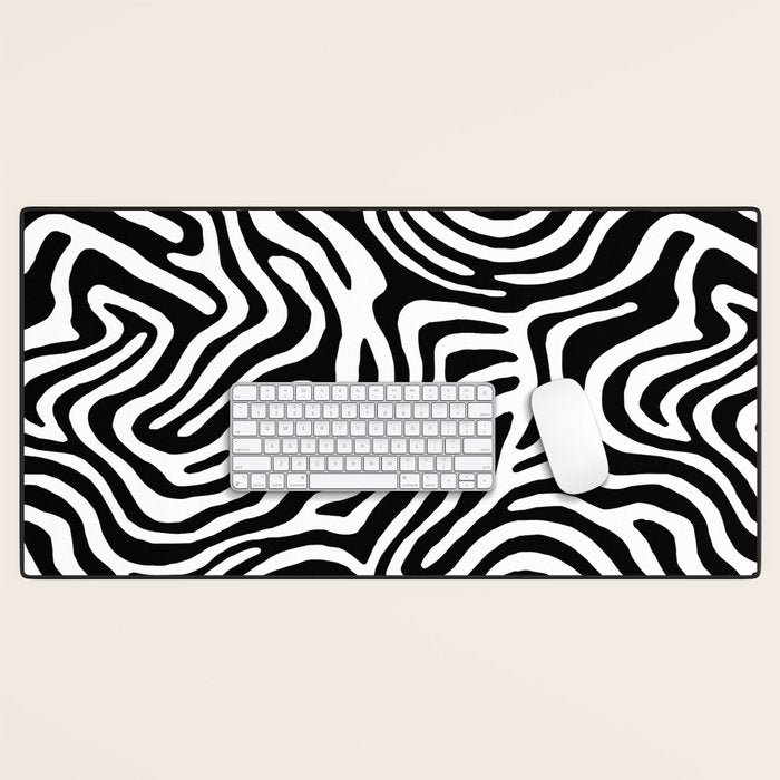 Black and white zebra stripe print art pattern Desk Mat Gallery Image 1