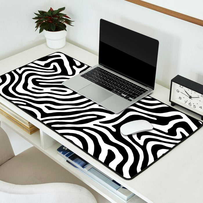 Black and white zebra stripe print art pattern Desk Mat Gallery Image 2