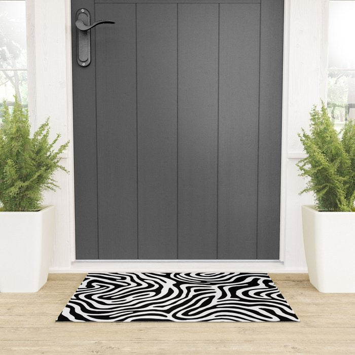 Black and white zebra stripe print art pattern Welcome Mat Gallery Image 3