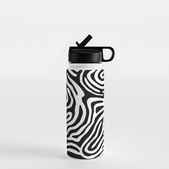 Black and white zebra stripe print art pattern Water Bottle Gallery Image 1