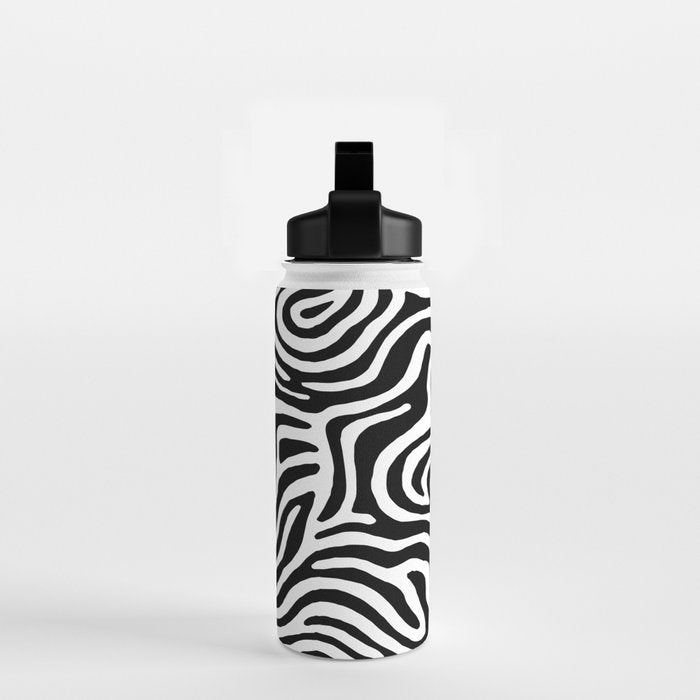 Black and white zebra stripe print art pattern Water Bottle Gallery Image 2