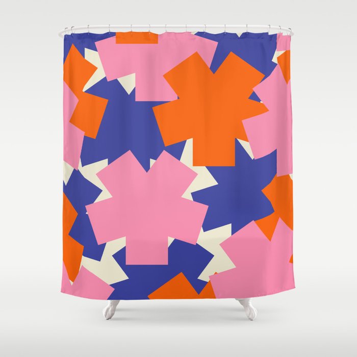 Pop Star Contemporary Abstract Pattern Blue Pink Orange Shower Curtain Gallery Image 1