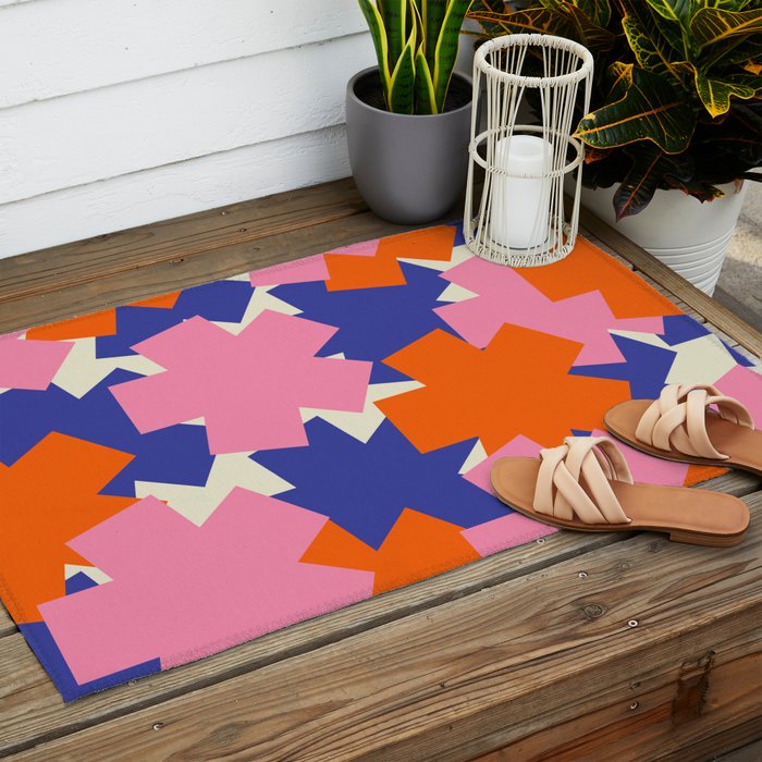 Pop Star Contemporary Abstract Pattern Blue Pink Orange Outdoor Rug Gallery Image 2