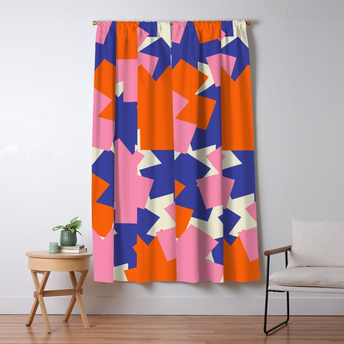 Pop Star Contemporary Abstract Pattern Blue Pink Orange Window Curtain Gallery Image 5