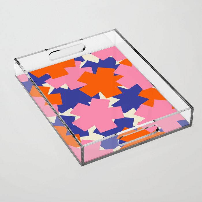 Pop Star Contemporary Abstract Pattern Blue Pink Orange Acrylic Tray Gallery Image 1