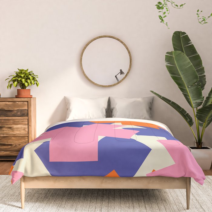 Pop Star Contemporary Abstract Pattern Blue Pink Orange Comforter Gallery Image 3