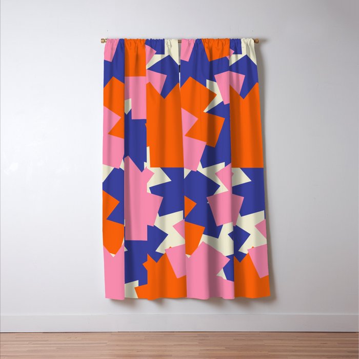 Pop Star Contemporary Abstract Pattern Blue Pink Orange Window Curtain Gallery Image 3