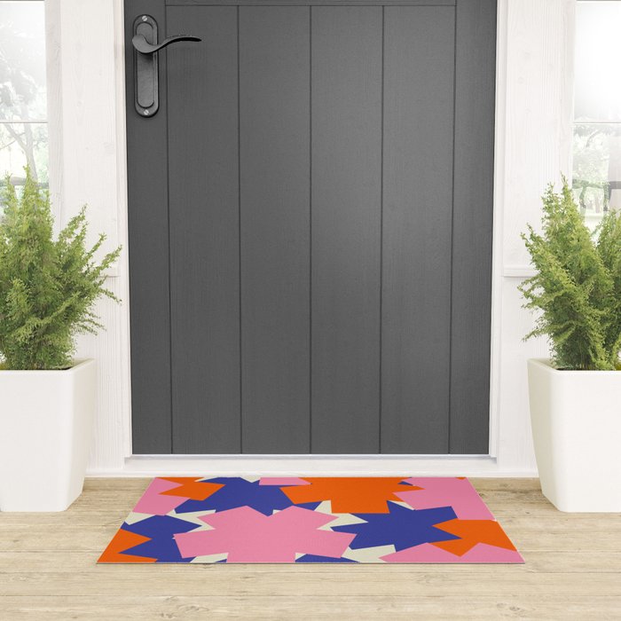 Pop Star Contemporary Abstract Pattern Blue Pink Orange Welcome Mat Gallery Image 3