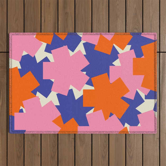 Pop Star Contemporary Abstract Pattern Blue Pink Orange Outdoor Rug Gallery Image 1