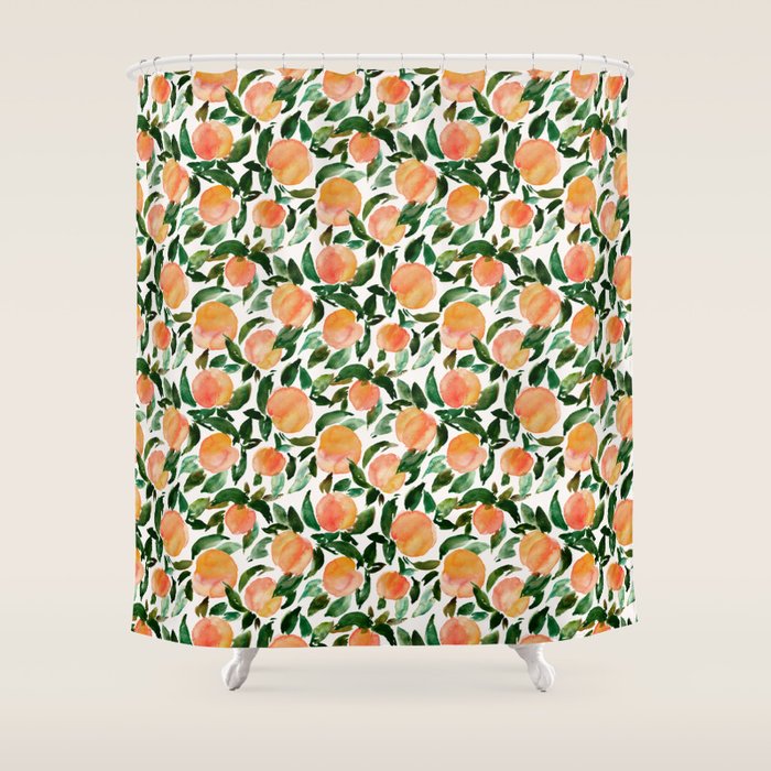 GEORGIA PEACHES Watercolor Peach Print Shower Curtain Gallery Image 1