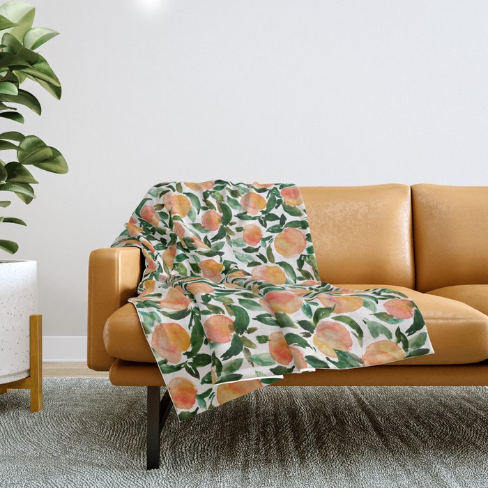 GEORGIA PEACHES Watercolor Peach Print Throw Blanket Gallery Image 1