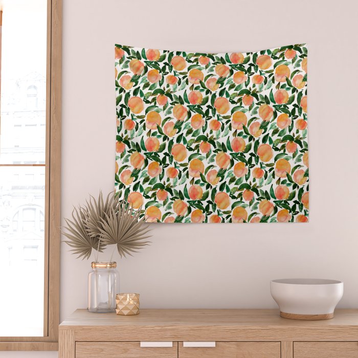 GEORGIA PEACHES Watercolor Peach Print Wall Tapestry Gallery Image 2