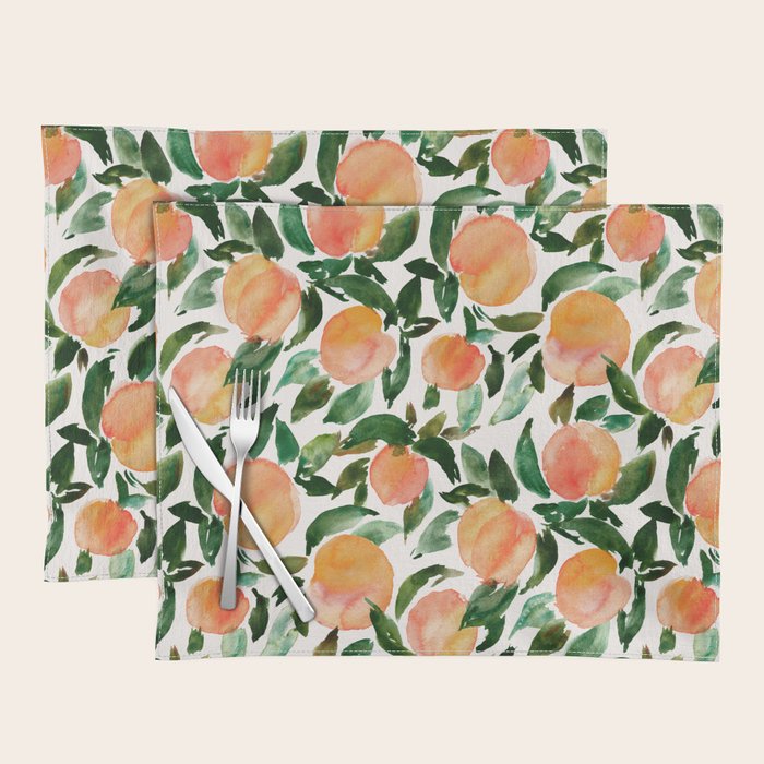 GEORGIA PEACHES Watercolor Peach Print Placemat Gallery Image 1