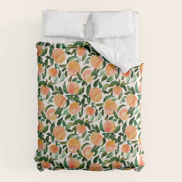 GEORGIA PEACHES Watercolor Peach Print Duvet Cover