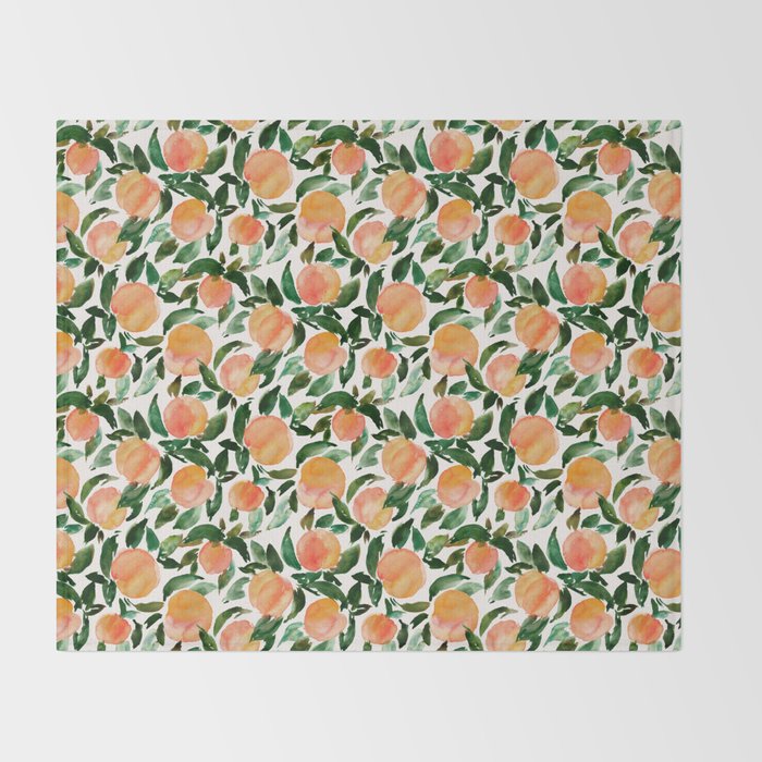 GEORGIA PEACHES Watercolor Peach Print Throw Blanket Gallery Image 2