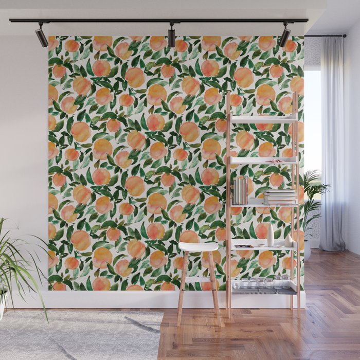 GEORGIA PEACHES Watercolor Peach Print Wall Mural