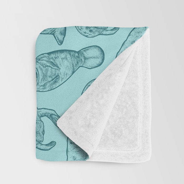 Manatees - Teal Throw Blanket Gallery Image 3