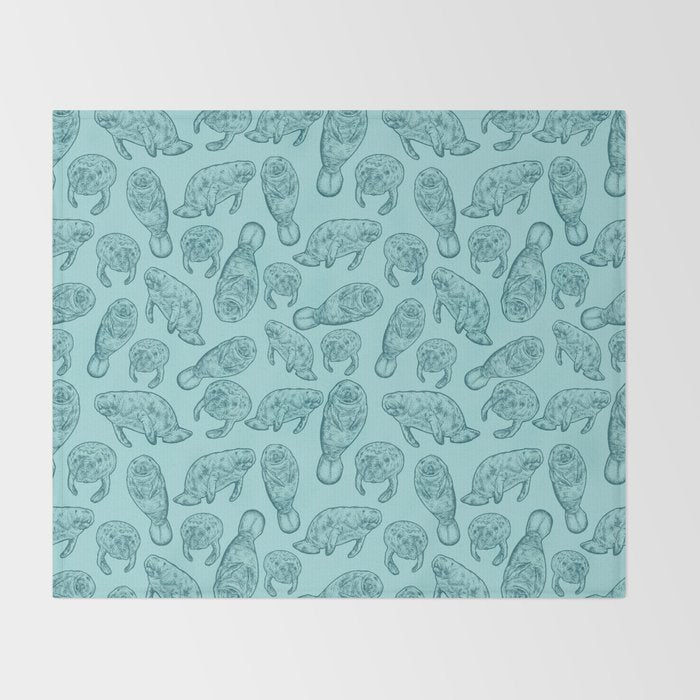 Manatees - Teal Throw Blanket Gallery Image 2