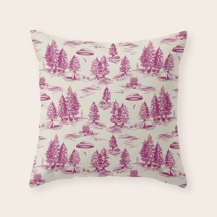Magenta Alien Abduction Toile De Jouy Pattern Throw Pillow Gallery Image 1