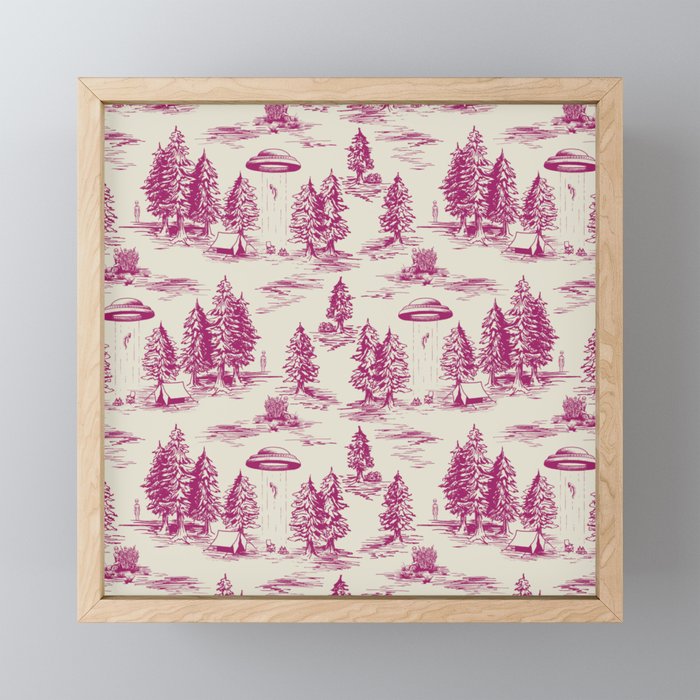 Magenta Alien Abduction Toile De Jouy Pattern Mini Art Print Gallery Image 1